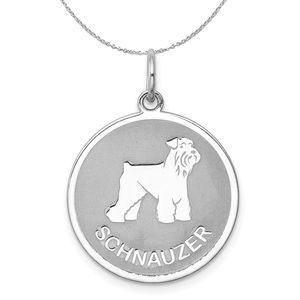 Sterling Silver Laser Etched Schnauzer Dog 19mm Necklace - 20 Inch